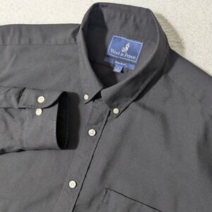 Wool & Prince Button Down Mens L Solid Black L/S Regular Fit 100% Merino Wool